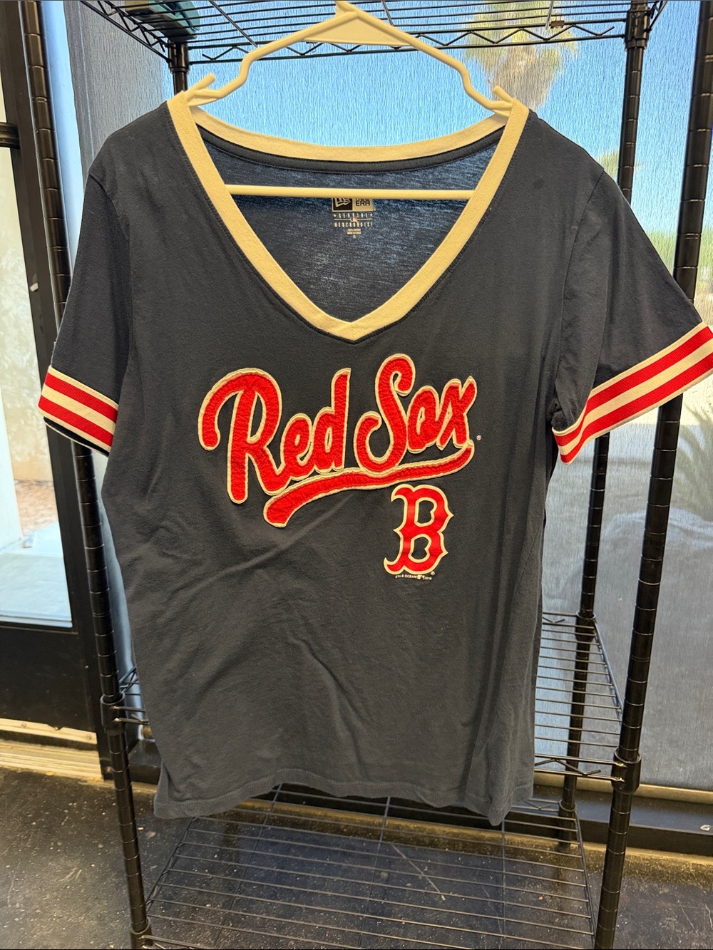 Women's Navy V-Neck Tee - Red Sox